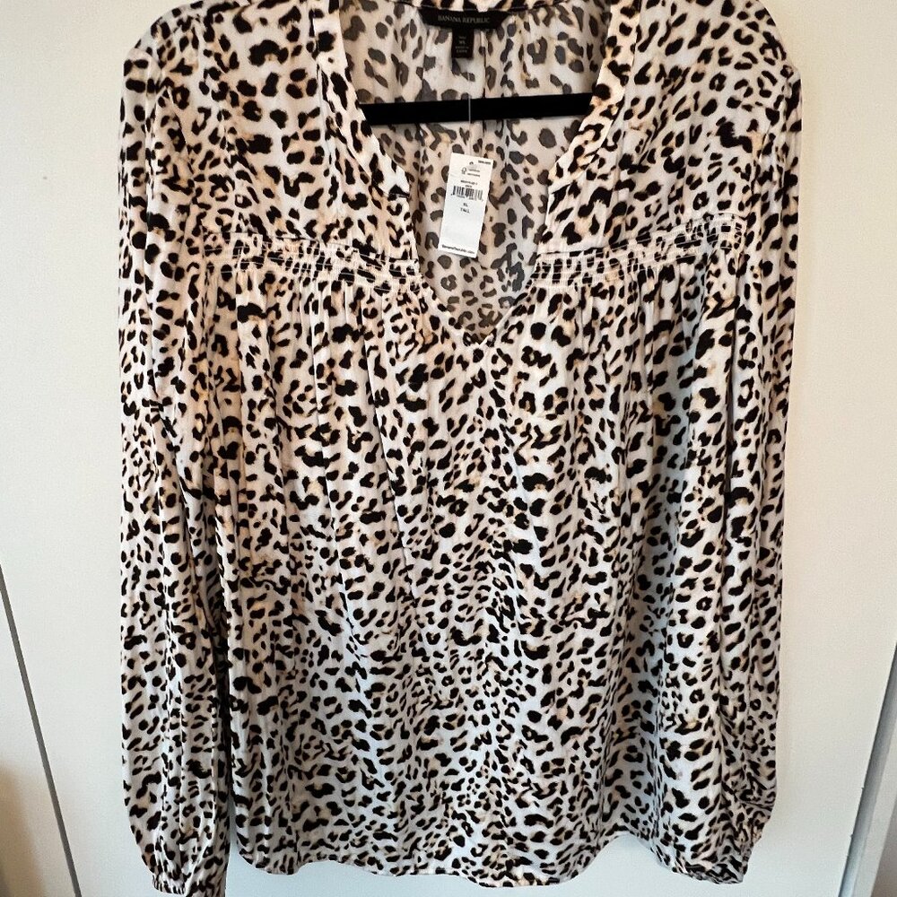 Banana Republic Leopard Print Long Sleeve Blouse, Size Tall XL